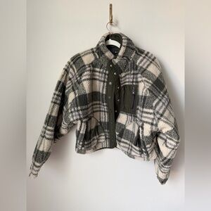Blank NYC Plaid Jacket in Black olive green cream